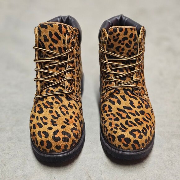 Leopard Print Lace-Up Ankle Boots With Padded Collar For Women - Picture 4 of 11